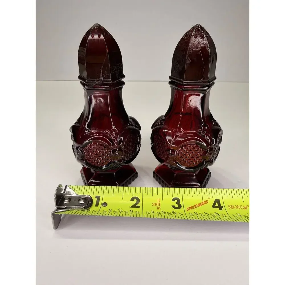 1970's Vintage Avon Cape Cod Charisma Cologne Ruby Red Glass Salt Pepper Shakers